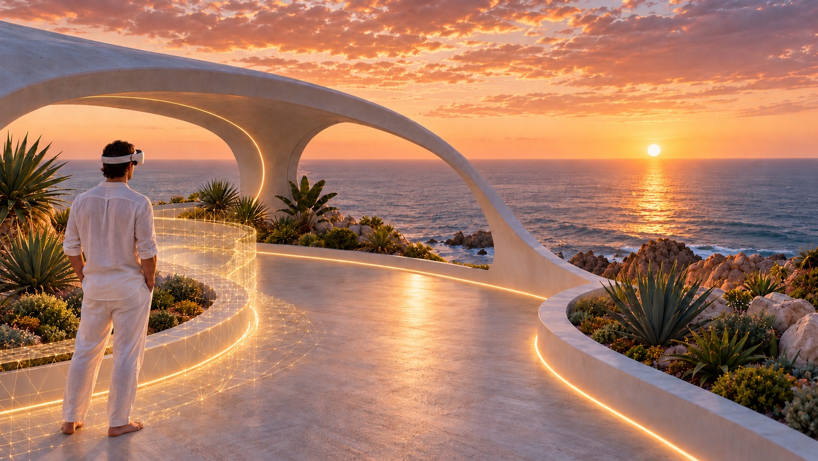 A young visitor wearing a virtual reality headset in the LIMEN